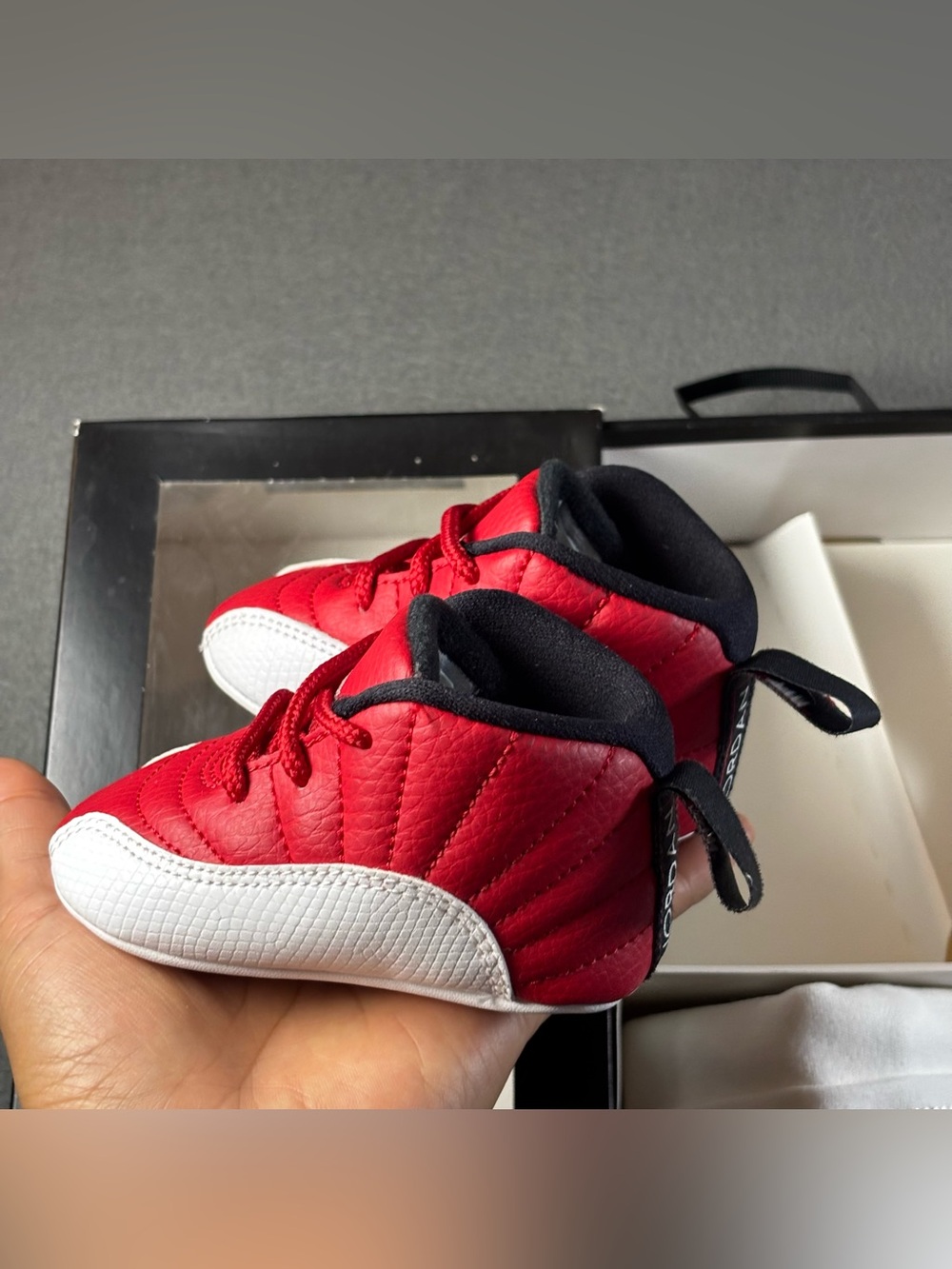 Nike Air Jordan Retro 12 Gift Pack, White/Red Crib Shoes Size 2C - Picture 5 of 9